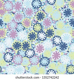 Seamless abstract pattern composed of lemon-like shapes.
The background consists of small angular spots.
Easy to edit