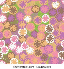 Seamless abstract pattern composed of lemon-like shapes.
The background consists of large translucent spots.
Easy to edit