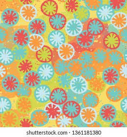 Seamless abstract pattern composed of lemon-like shapes.
The background consists of large translucent spots.
Easy to edit