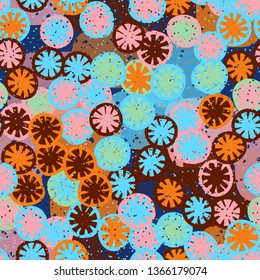 Seamless abstract pattern composed of lemon-like shapes.
The background consists of large translucent spots.
Easy to edit