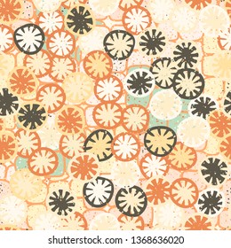 Seamless abstract pattern composed of lemon-like shapes.
The background consists of symbolic stone blocks.
Easy to edit