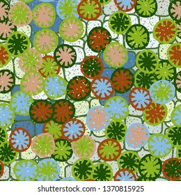 Seamless abstract pattern composed of lemon-like shapes.
The background consists of symbolic stone blocks.
Easy to edit