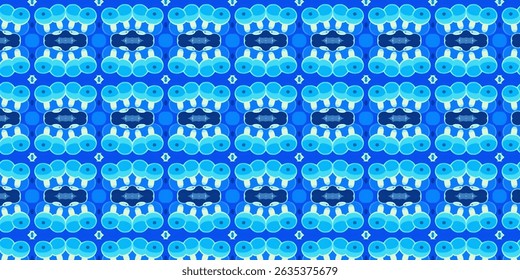 A seamless abstract pattern composed of rounded shapes in varying shades of blue.