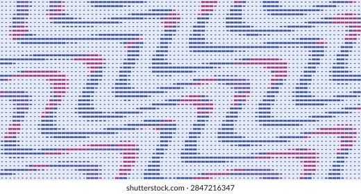 A seamless abstract pattern composed of small dots forming horizontal and diagonal lines, with occasional pink and blue accents.