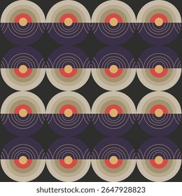 Modelo abstracto inconsútil de círculos concéntricos en estilo retro y chino. Ideal para Fondos de pantalla, diseño textil o fondos modernos.
