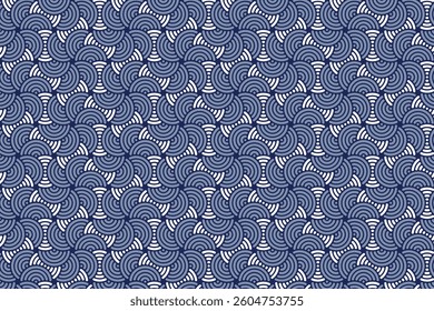 Seamless abstract pattern with concentric semi-circles and symmetrical elements. Ideal for textiles, wallpapers, digital prints, wrapping papers, and decorative surface designs.