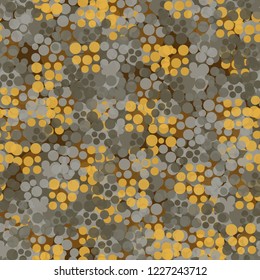 Seamless abstract pattern consisting of discs of gold shades.
