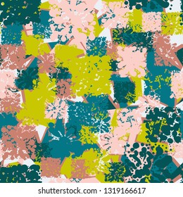 Seamless abstract pattern consisting of square blots.
The background consists of sharp broken elements.
Easy to edit.