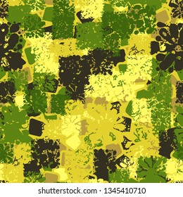 Seamless abstract pattern consisting of square blots.
The background consists of irregular quadrangles of different colors.