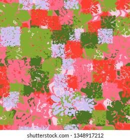 Seamless abstract pattern consisting of square blots.
The background consists of irregular quadrangles of different colors.