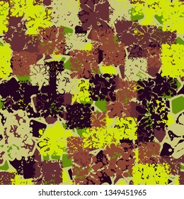 Seamless abstract pattern consisting of square blots.
The background consists of irregular quadrangles of different colors.