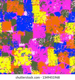 Seamless abstract pattern consisting of square blots.
The background consists of irregular quadrangles of different colors.