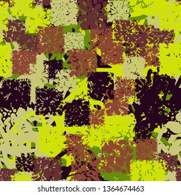 Seamless abstract pattern consisting of square blots.
The background consists of tangled tangles.
