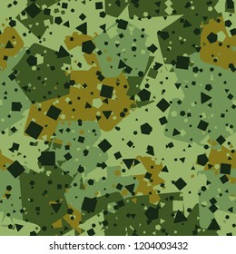 Seamless abstract pattern consisting of triangles, squares and pentagons.