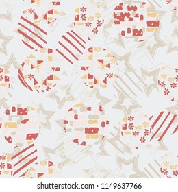 Seamless abstract pattern consisting of various elements. Against the background of five-pointed stars.
