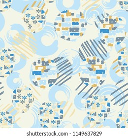 Seamless abstract pattern consisting of various elements. Against the background of the rings.