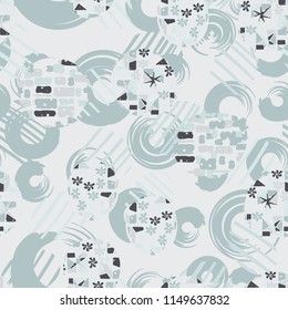 Seamless abstract pattern consisting of various elements. Against the background of the rings.