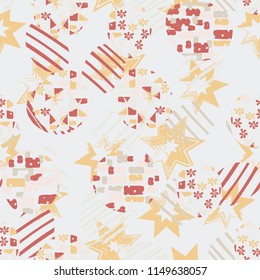 Seamless abstract pattern consisting of various elements. Against the background of seven-pointed stars.