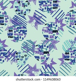 Seamless abstract pattern consisting of various elements. Against the background of seven-pointed stars.