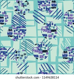 Seamless abstract pattern consisting of various elements. Against the background of a chaotic angular lattice.