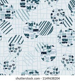 Seamless abstract pattern consisting of various elements. Against the background of the lattice composed of trapezoids.