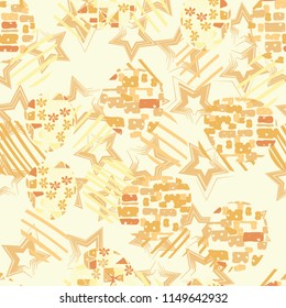 Seamless abstract pattern consisting of various elements. Against the background of five-pointed stars.
