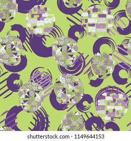 Seamless abstract pattern consisting of various elements. Against the background of the rings.