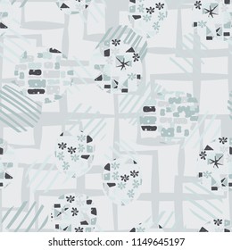 Seamless abstract pattern consisting of various elements. Against the background of a chaotic angular lattice.