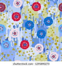 Seamless abstract pattern containing images of carnations. Easy to edit.
Background consisting of flowing colorful blots. Easy to edit.