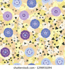 Seamless abstract pattern containing images of carnations.
Background consisting of chaos of leaves. Editable.