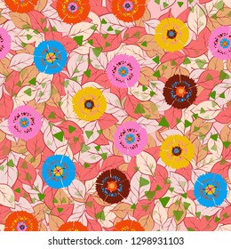 Seamless abstract pattern containing images of carnations.
Background consisting of chaos of leaves. Editable.