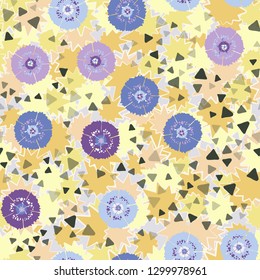 Seamless abstract pattern containing images of carnations.
The background consists of multibeam oblique stars. Editable.