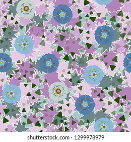 Seamless abstract pattern containing images of carnations.
The background consists of multibeam oblique stars. Editable.