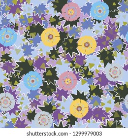 Seamless abstract pattern containing images of carnations.
The background consists of multibeam oblique stars. Editable.