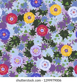 Seamless abstract pattern containing images of carnations.
The background consists of multibeam oblique stars. Editable.