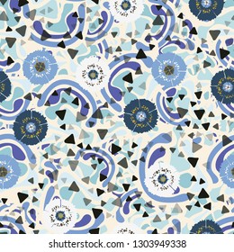 Seamless abstract pattern containing images of carnations.
The background consists of soft curved shapes. Editable.