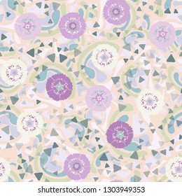 Seamless abstract pattern containing images of carnations.
The background consists of soft curved shapes. Editable.