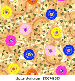 Seamless abstract pattern containing images of carnations.
The background consists of soft curved shapes. Editable.