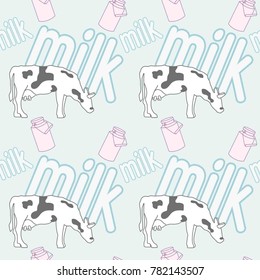 Seamless abstract pattern with cow and milk cans