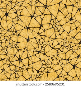 Seamless abstract pattern of cracked golden surface. Craquelure texture spiderwebbed with cracks. Vector hand drawn illustration.