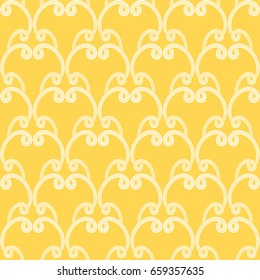 Seamless abstract pattern with curls on a yellow background. Great for cards, wedding invitations, wallpaper
