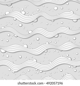 Seamless abstract pattern, curly design. Wavy background with bubbles. Waves backdrop. Vector illustration (eps10)