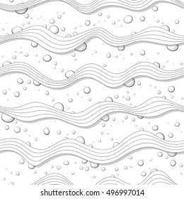 Seamless abstract pattern, curly design. Wavy background with bubbles. Waves backdrop. Vector illustration (eps10)