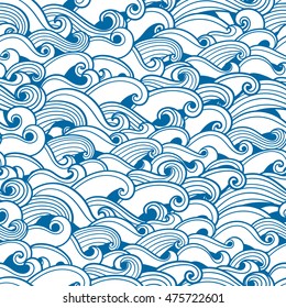 Seamless abstract pattern with curly waves and spirals. Vector illustration. The swell on the sea