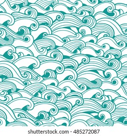 Seamless abstract pattern with curly waves and spirals. Vector illustration