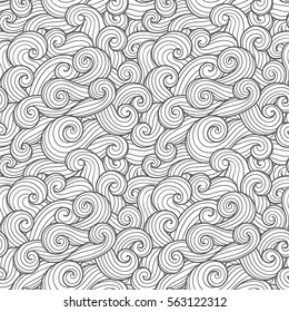 Seamless abstract pattern with curly waves and spirals. Vector illustration. The swell on the sea.