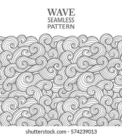 Seamless Abstract Pattern. Curly Waves And Spirals. Vector Illustration. The Swell On The Sea. Ocean. Border Ornament.