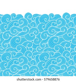 Seamless Abstract Pattern. Curly Waves And Spirals. Vector Illustration. The Swell On The Sea. Ocean. Border Ornament.