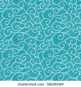 Seamless abstract pattern. Curly waves and spirals. Vector illustration. The swell on the sea. Ocean. 