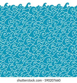 Seamless abstract pattern. Curly waves and spirals. Vector illustration. The swell on the sea. Ocean. Border ornament.